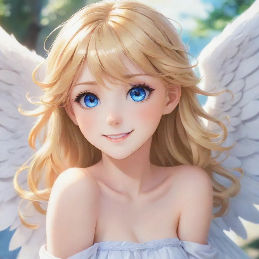 amazing beautiful anime angel with blonde hair and blue eyes smiling awesome portrait 2