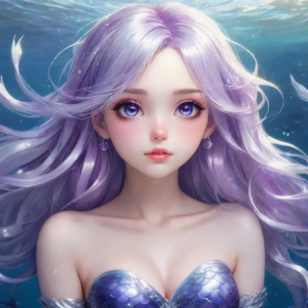 amazing beautiful anime mermaid with silver hair and violet eyes awesome portrait 2