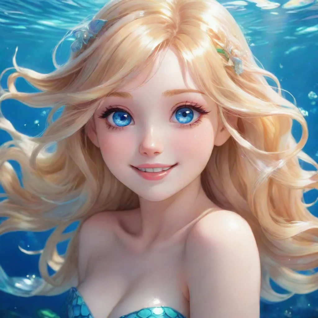 aiamazing beautiful blonde anime mermaid with blue eyes smiling awesome portrait 2