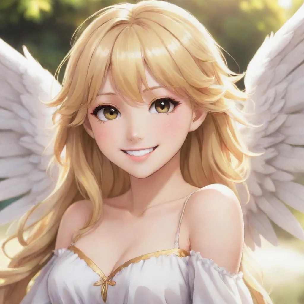 amazing beautiful blonde haired anime angel smiling awesome portrait 2