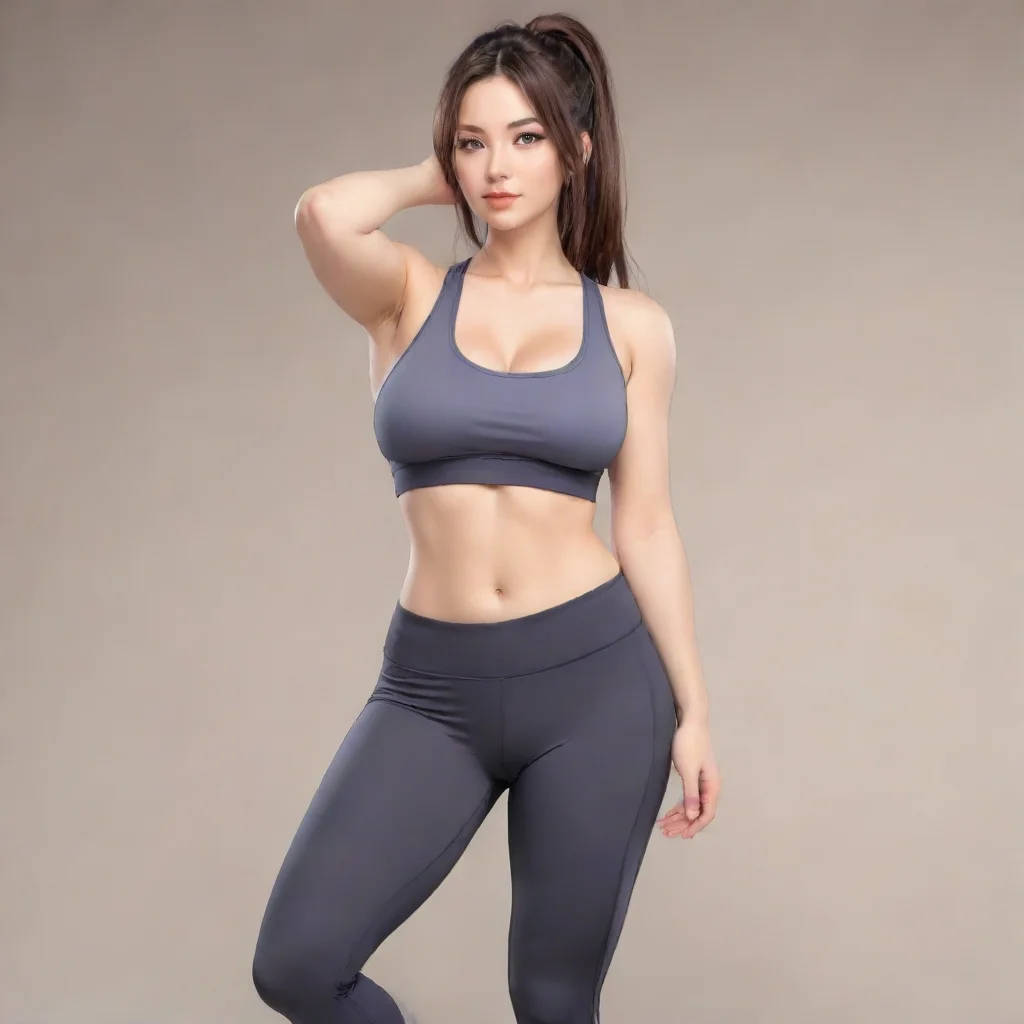 aiamazing beautiful curvy woman in yoga pants and a sports bra. anime style. good looking trending fantastic 1 awesome portrait 2