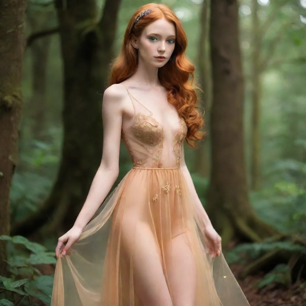 amazing beautiful enchanted skinny ginger princess completely see through dress awesome portrait 2