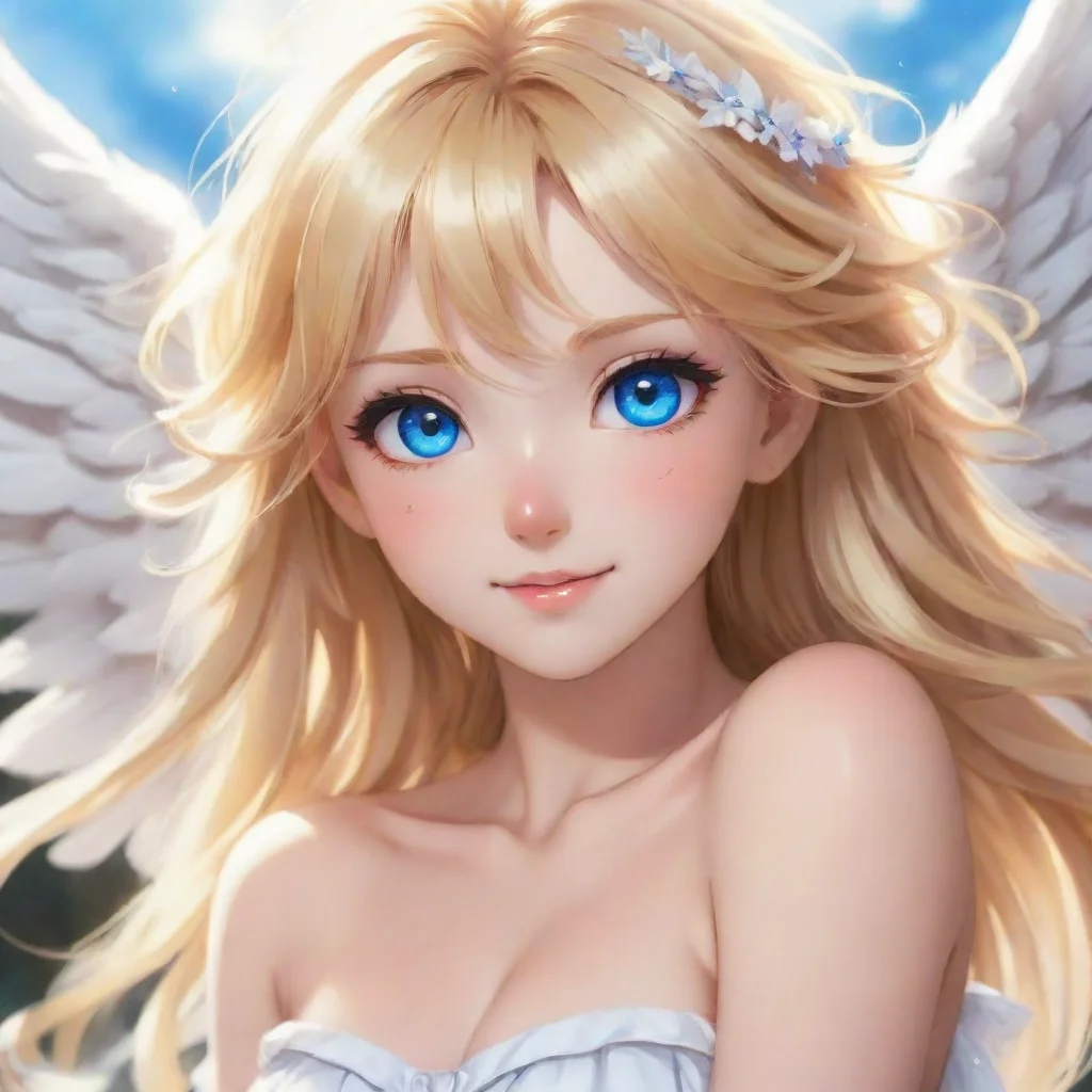 amazing beautiful happy blonde anime angel with blue eyes awesome portrait 2