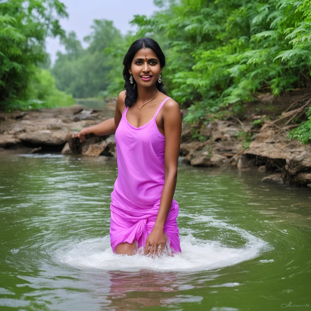 aiamazing beautiful indian maid baths in river awesome portrait 2