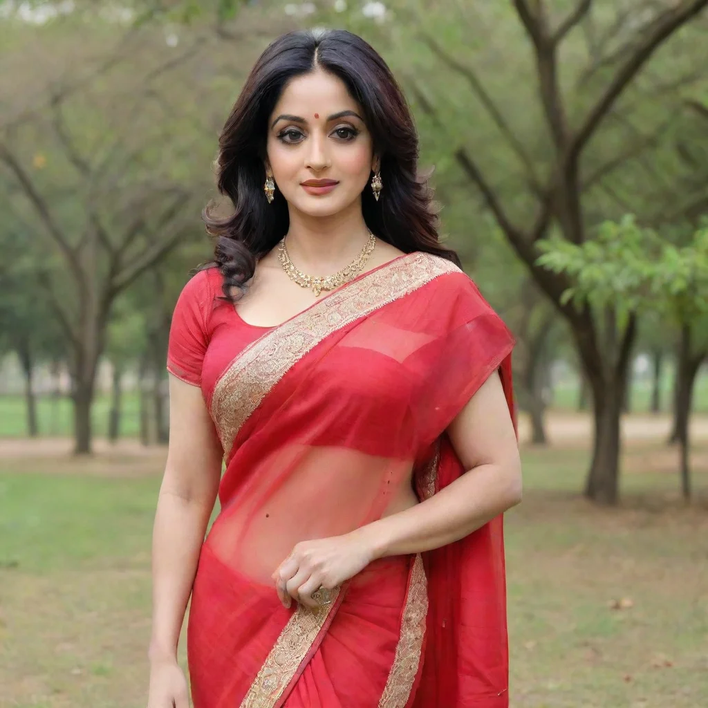 amazing beautiful indian woman sridevi kapoor posing in a red saree at a park awesome portrait 2