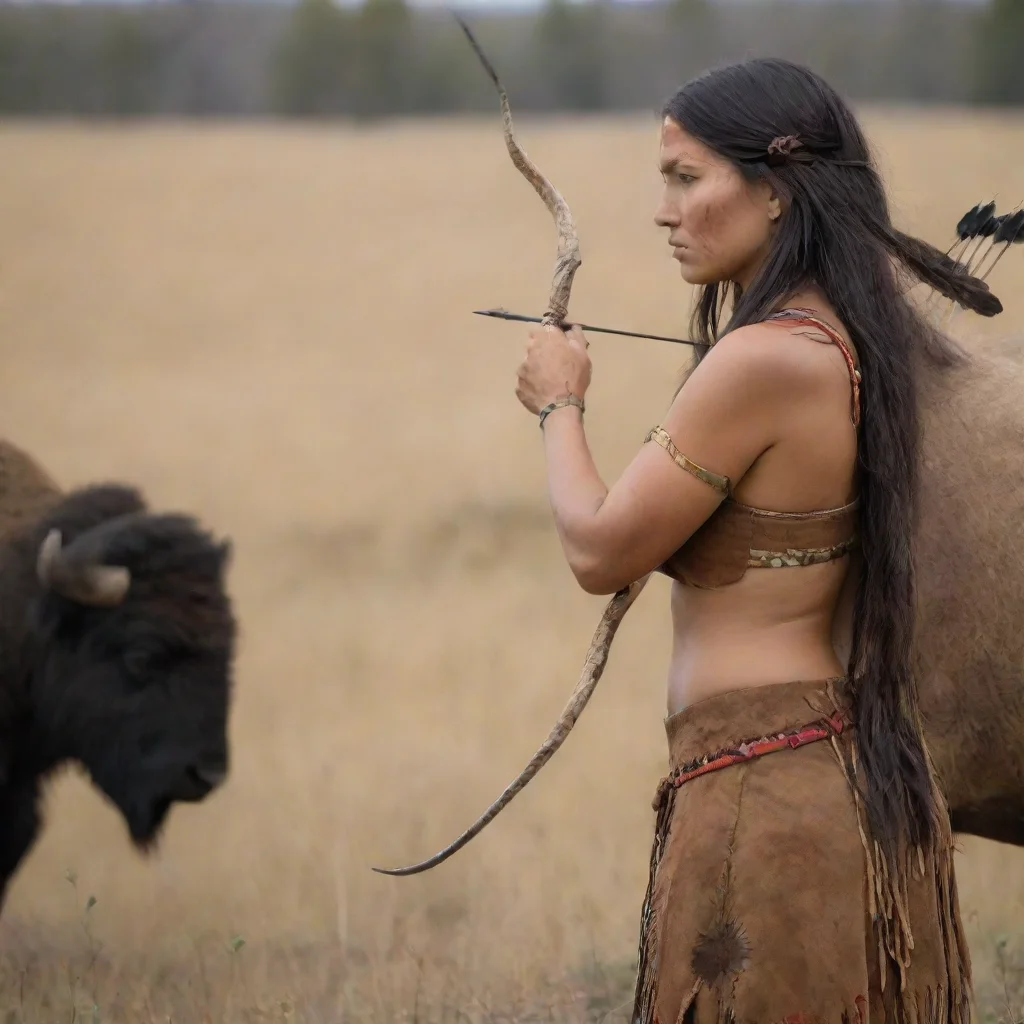 aiamazing beautiful native american female aims buffalo with a bow awesome portrait 2