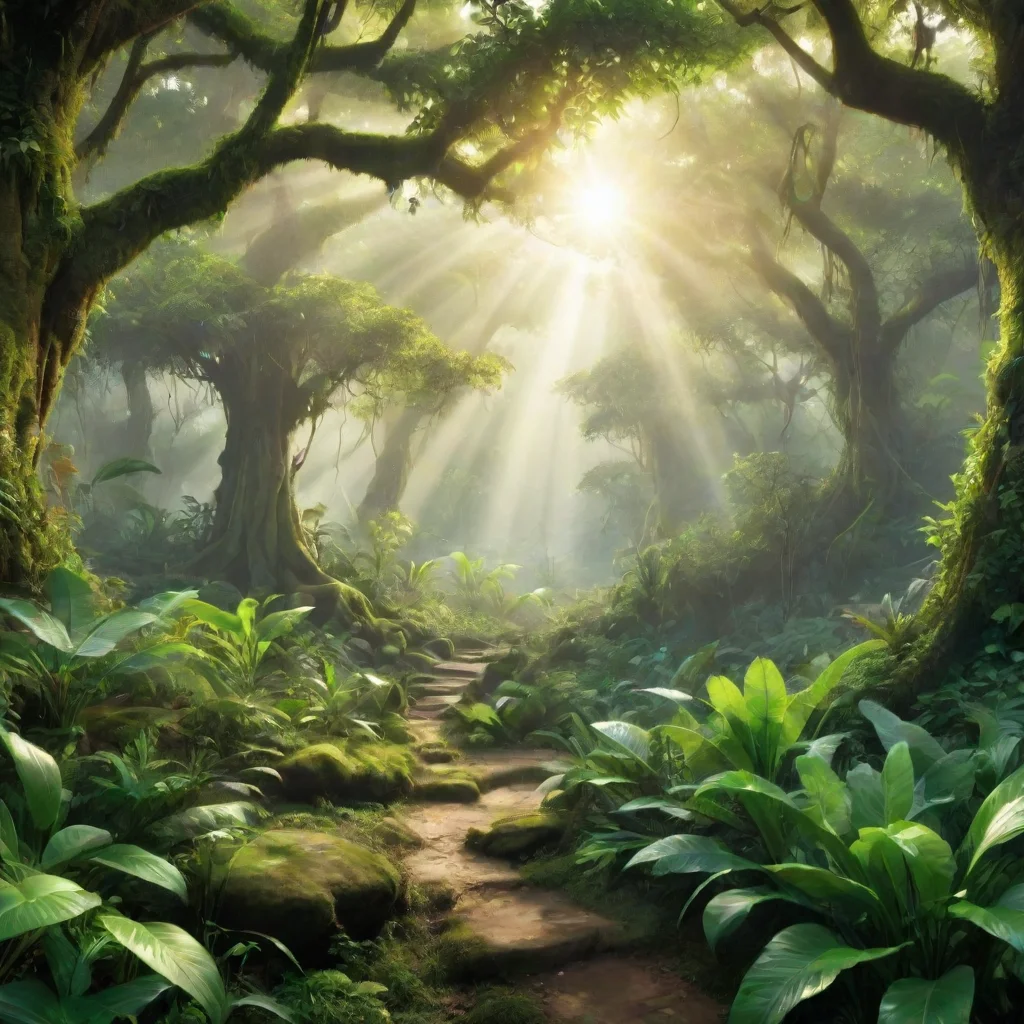 amazing beautiful phantasy world with green jungle  sunshine morning light awesome portrait 2