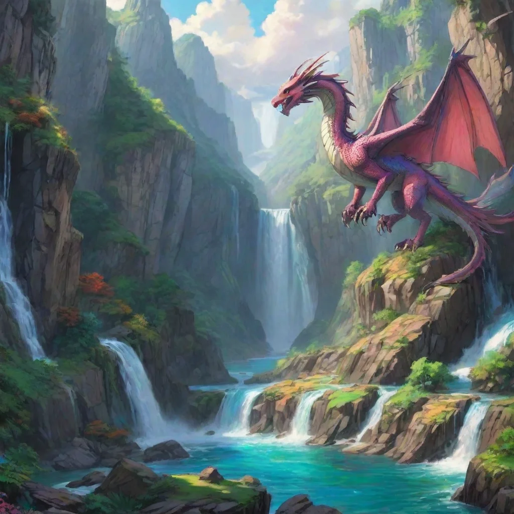 amazing beautiful winged dragon colorful dragon ghibli anime hd detailed aesthetic valley cliffs waterfalls awesome portrait 2