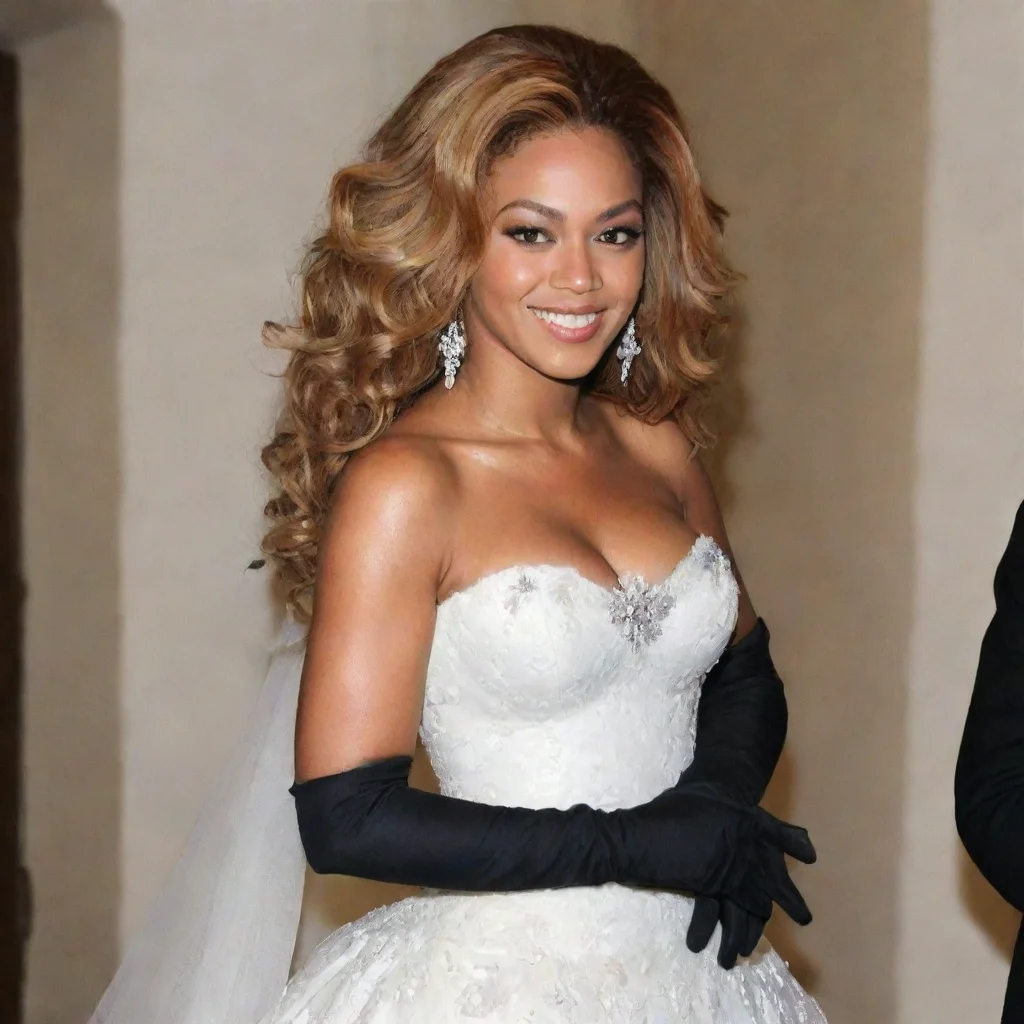 aiamazing beyonce in a wedding dress  smiling with black gloves and  gun awesome portrait 2