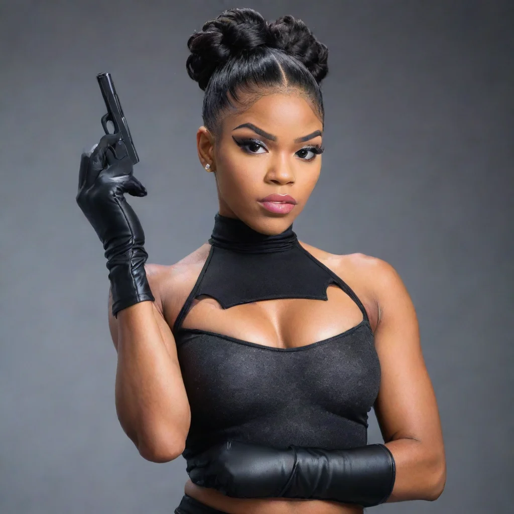 amazing bianca belair with black gloves and gun shooting mayonnaise awesome portrait 2