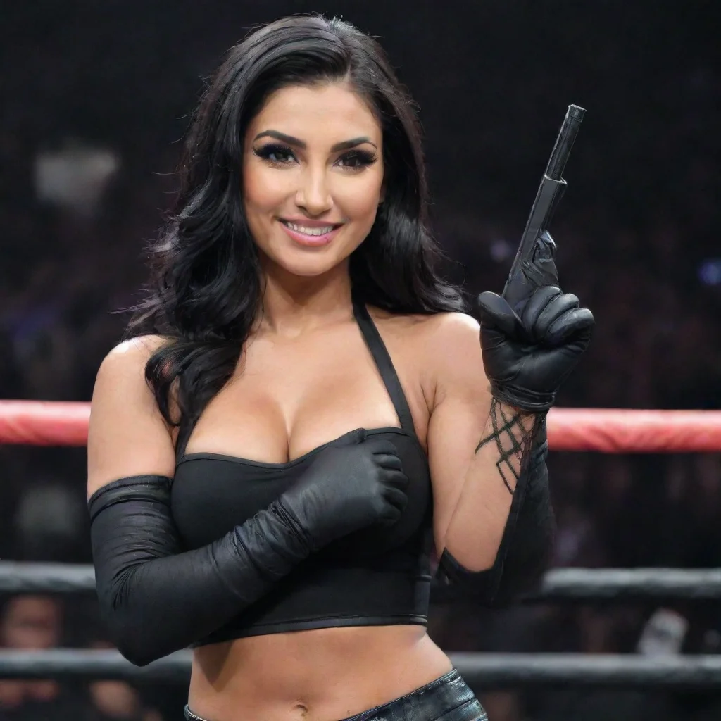 amazing billie kay wwe smiling with black gloves and gun awesome portrait 2