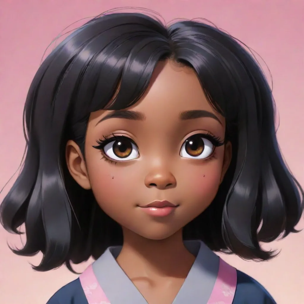 amazing black little black girl with natural black hair in the style of japanese anime awesome portrait 2