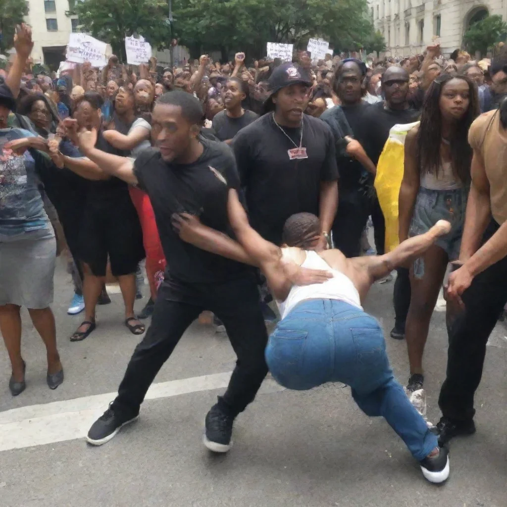 aiamazing black man twerking infront of alot of protester awesome portrait 2