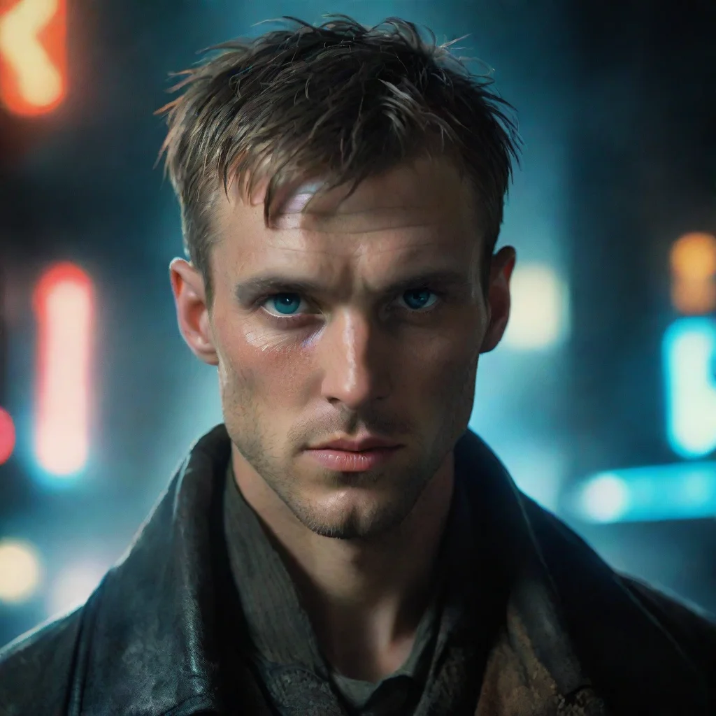 aiamazing blade runner character portrait of a beautiful yet hanted young man dressed very well awesome portrait 2