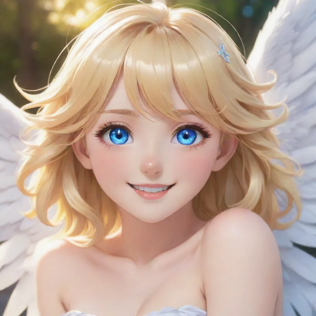 amazing blonde anime angel with blue eyes smiling awesome portrait 2