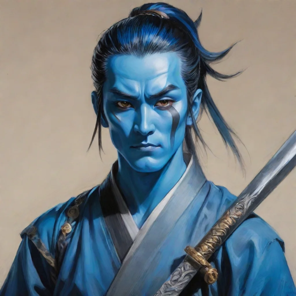 aiamazing blue skinned male  comic portrait wuxia style with sword awesome portrait 2