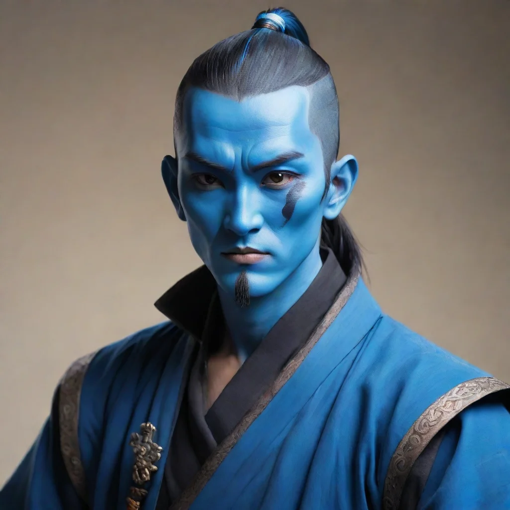 amazing blue skinned male earless comic portrait wuxia style with sword awesome portrait 2