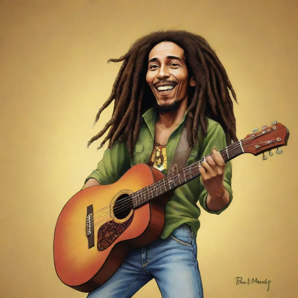 aiamazing bob marley as cartoon showing a guitar  awesome portrait 2