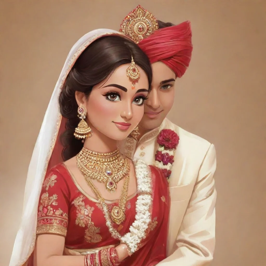 aiamazing bride and groom couple cartoon characters indian awesome portrait 2