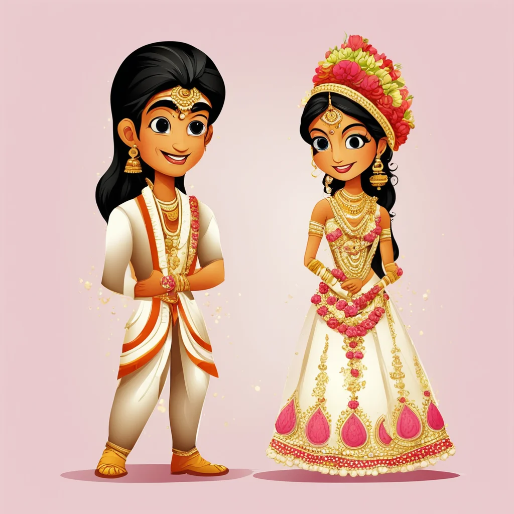amazing bride and groom cute couple cartoon characters indian awesome portrait 2