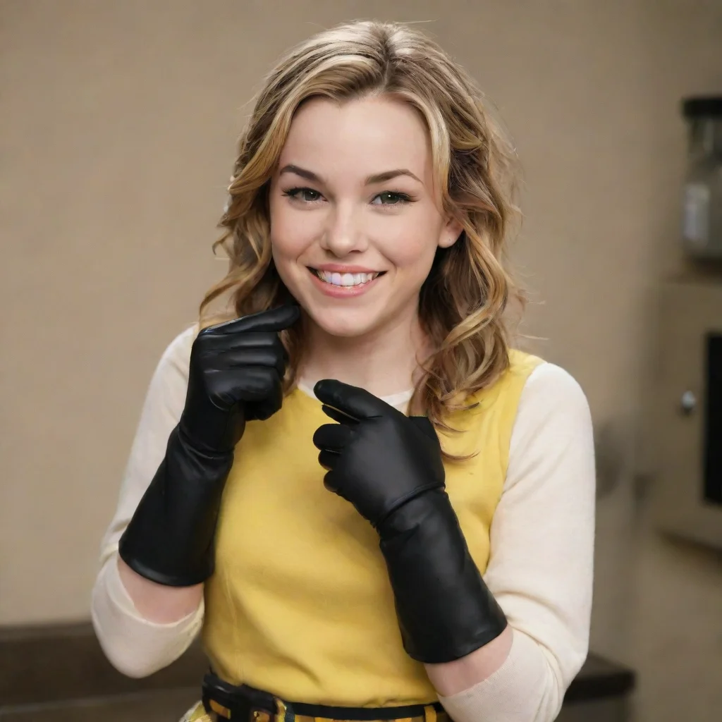 aiamazing bridget mendler from lemonade mouth smiling with black gloves and gun squirting  mayonnaise awesome portrait 2