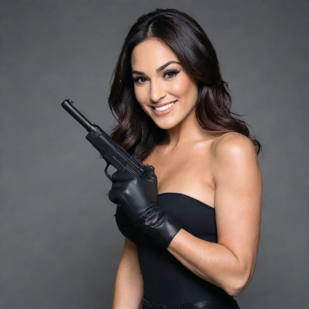 aiamazing brie bella   smiling with black gloves and  gun awesome portrait 2