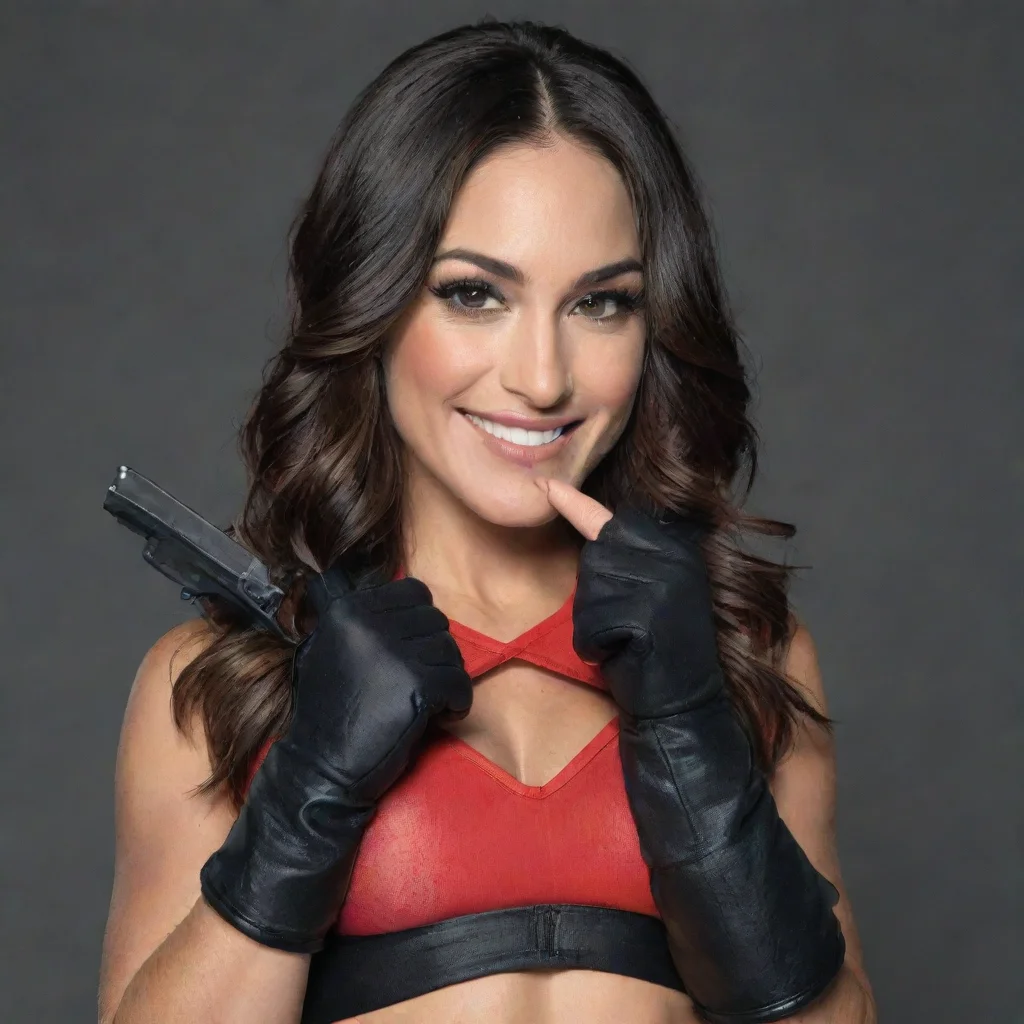 amazing brie bella  smiling with black gloves and  gun awesome portrait 2
