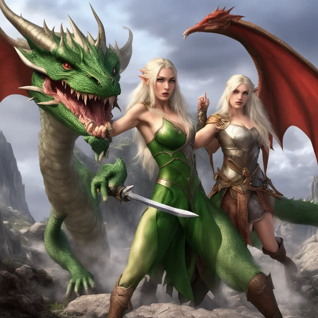 amazing busty elven princess fights against a dragon awesome portrait 2