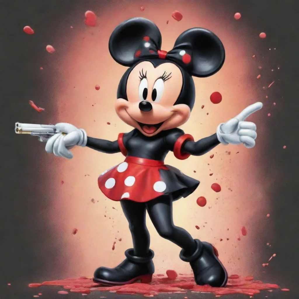 aiamazing cartoon minnie mouse from disney with black gloves and gun and mayonnaise splattered everywhere awesome portrait 2