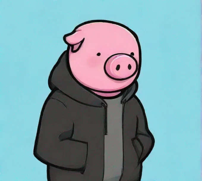amazing cartoon style pig guy wearing a black hoodie awesome portrait 2