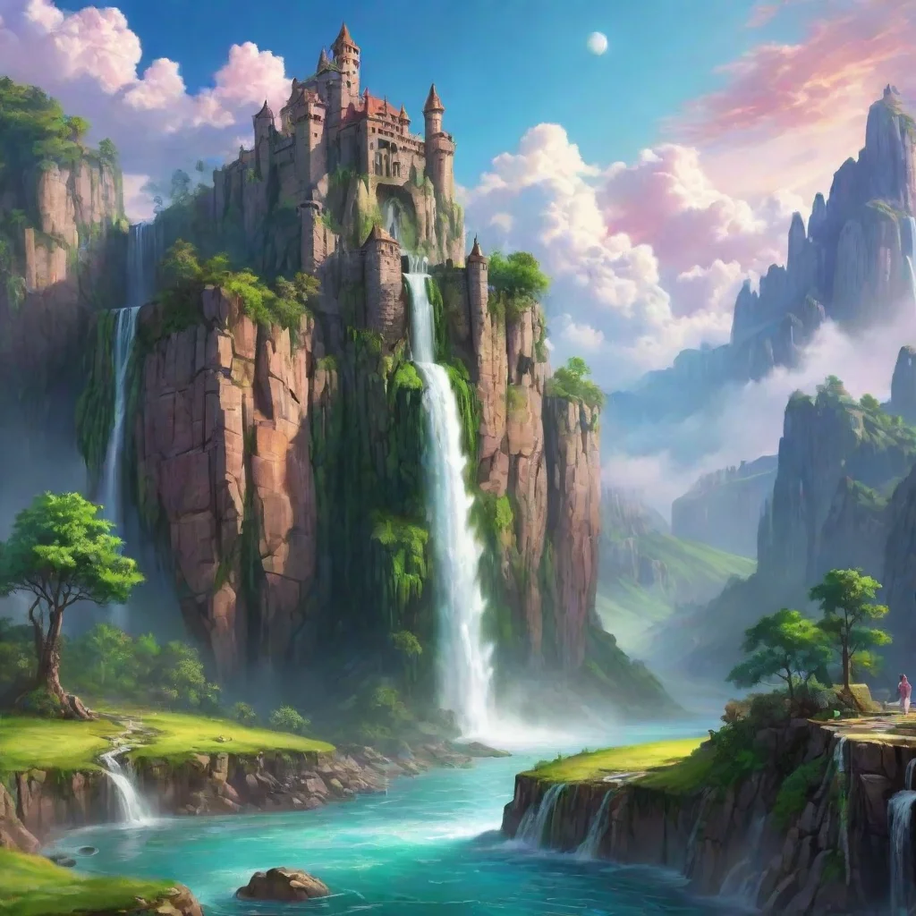 aiamazing castle cliffs waterfalls%2C sheer cartoon realistic hd wow lovely colorful clouds planet green  awesome portrait 2