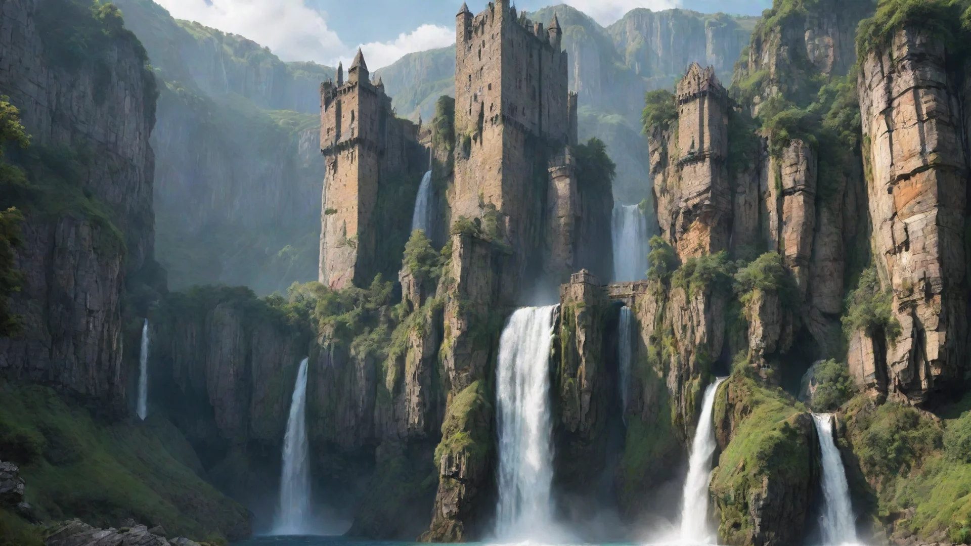 aiamazing castle huge cliffs waterfalls relaxing environment hd aesthetic awesome portrait 2 wide
