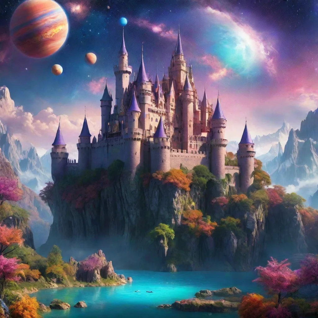 amazing castle in relaxing calming colorful world with planets in sky wonderful magical crystals epic overhangs awesome portrait 2