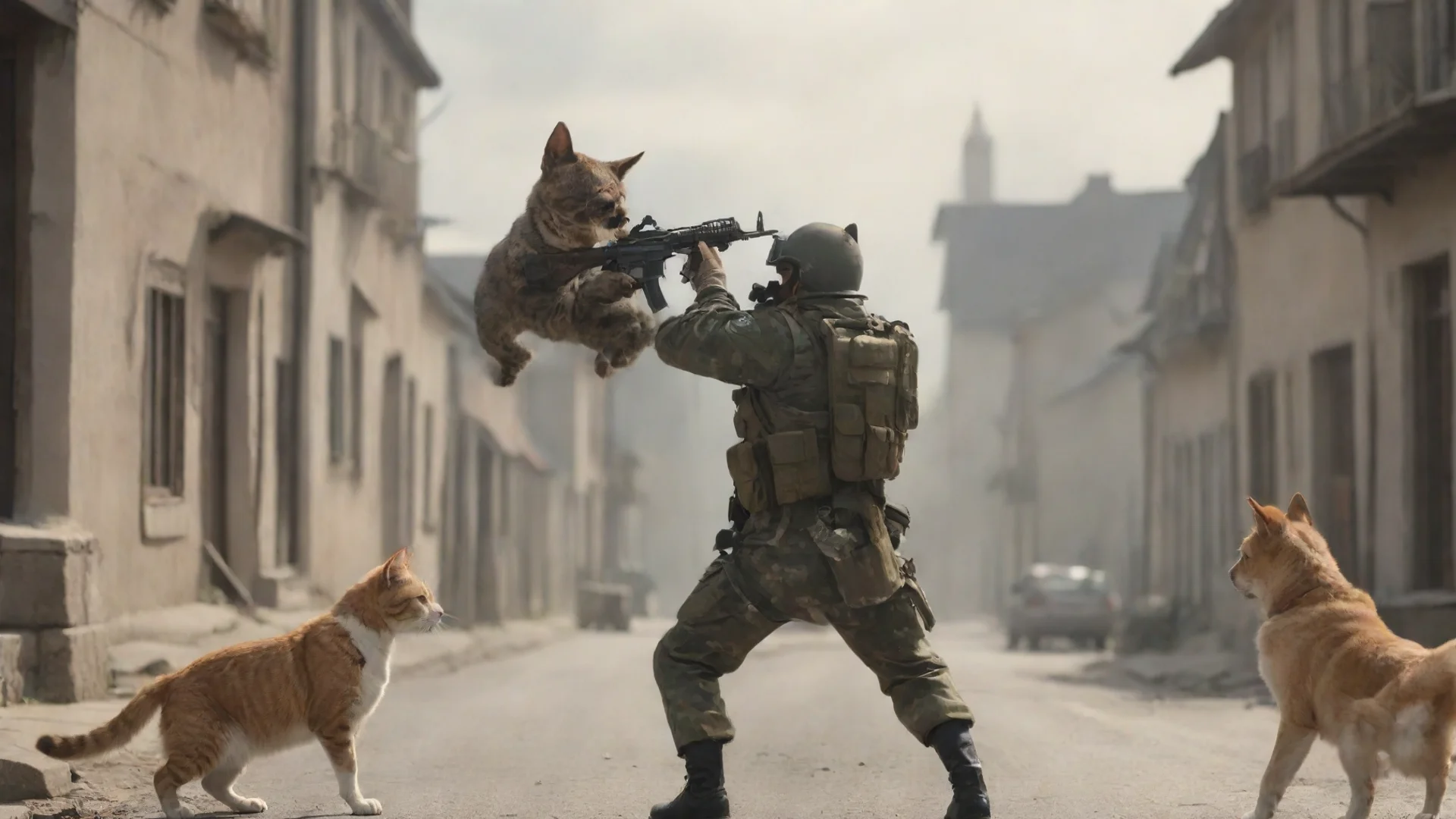 amazing cat soldier shooting dog soldier in a small town awesome portrait 2 wide