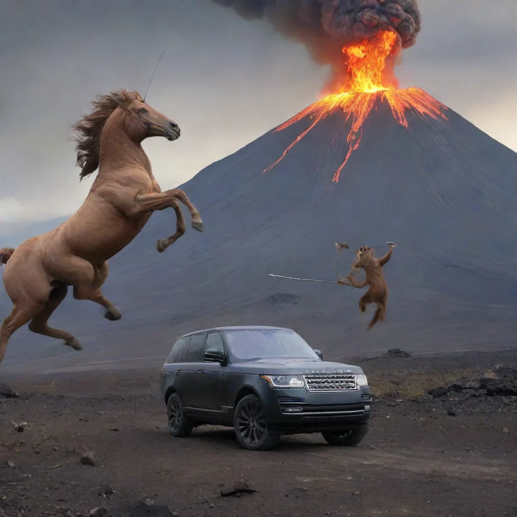 aiamazing centaur throwing an arrow to a range rover with volcano background awesome portrait 2