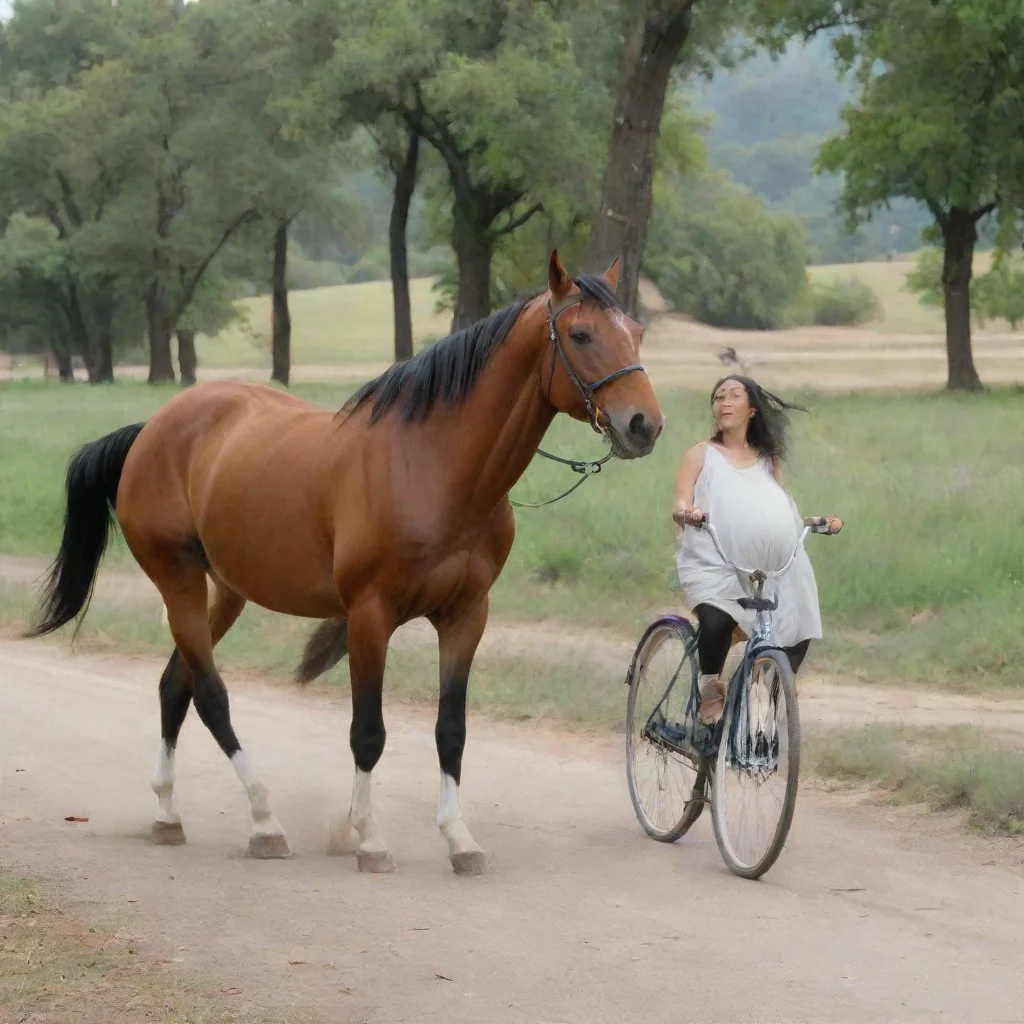 aiamazing chamaleon riding a bike towards a pregnant horse awesome portrait 2