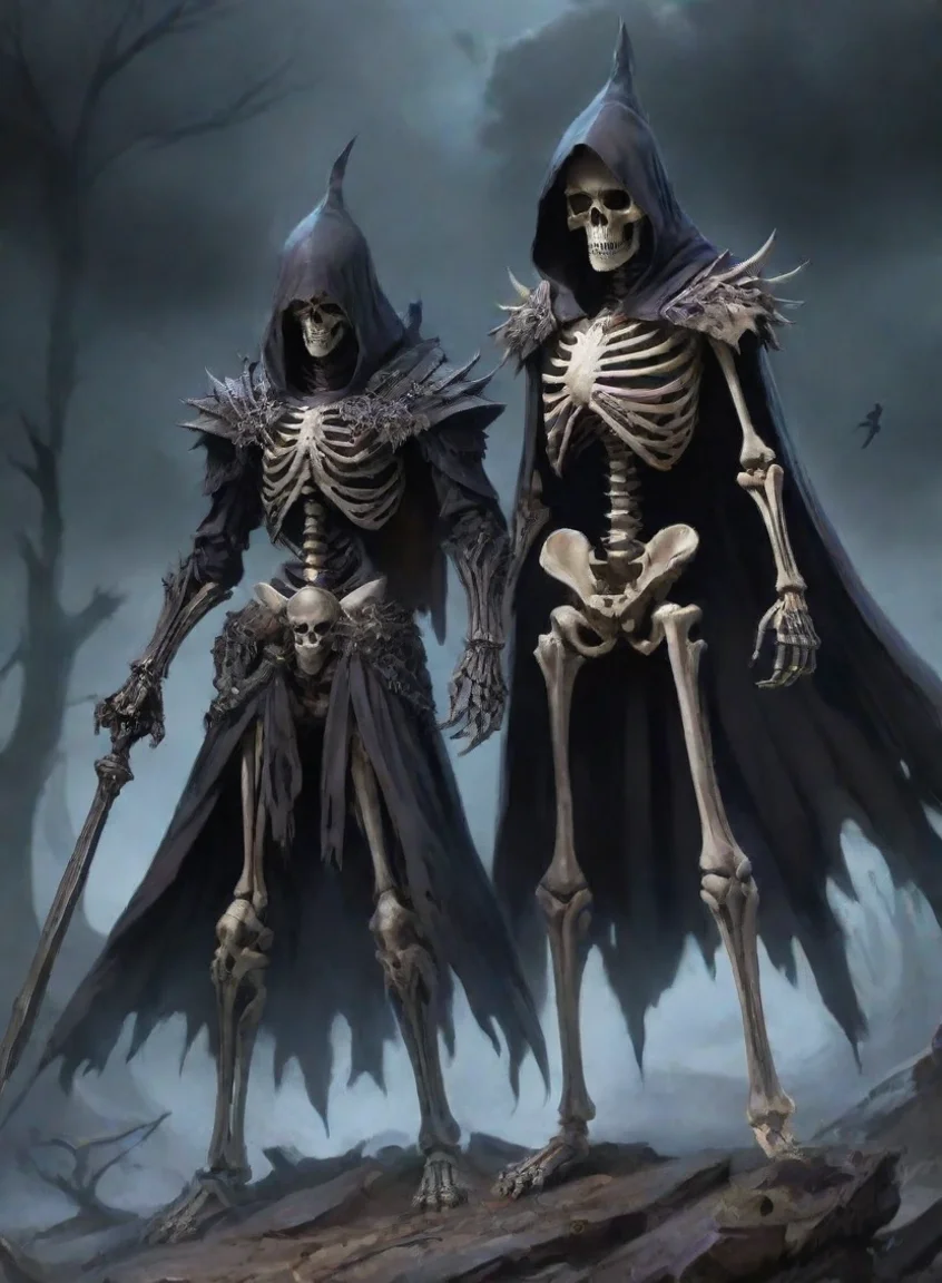 amazing character evil dark wizard with skeleton warrior best friends warrior hd anime art man  epic detailed awesome portrait 2 portrait43