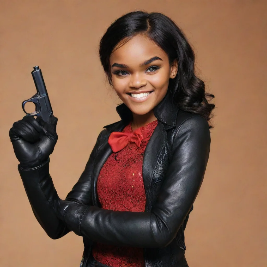 aiamazing china anne mcclain from disney channel smiling with black gloves and gun awesome portrait 2
