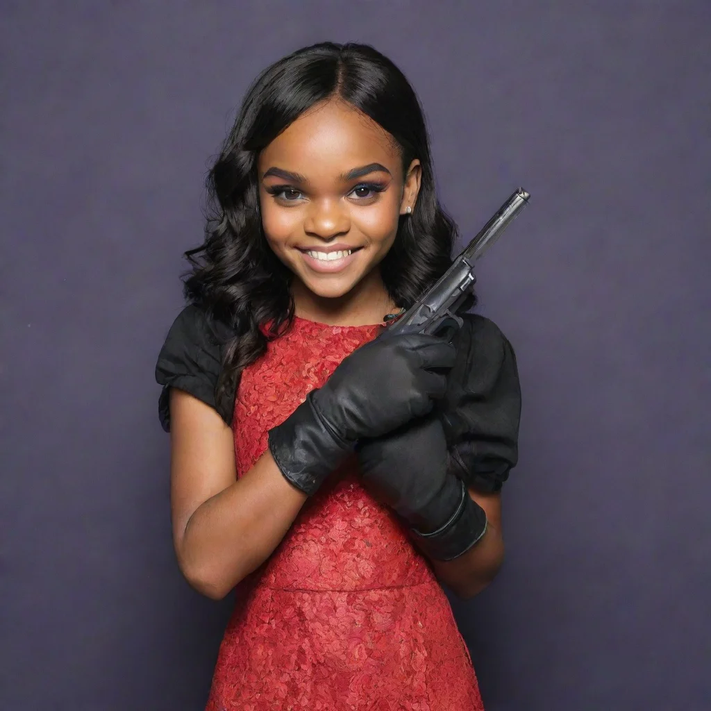 aiamazing china anne mcclain smiling with black gloves and gun awesome portrait 2