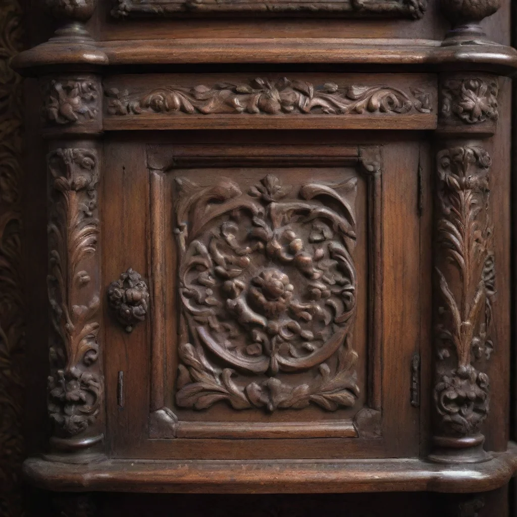 aiamazing close up of an ornate wooden cabinet%2C old dark brown%2C blurred at the edge awesome portrait 2