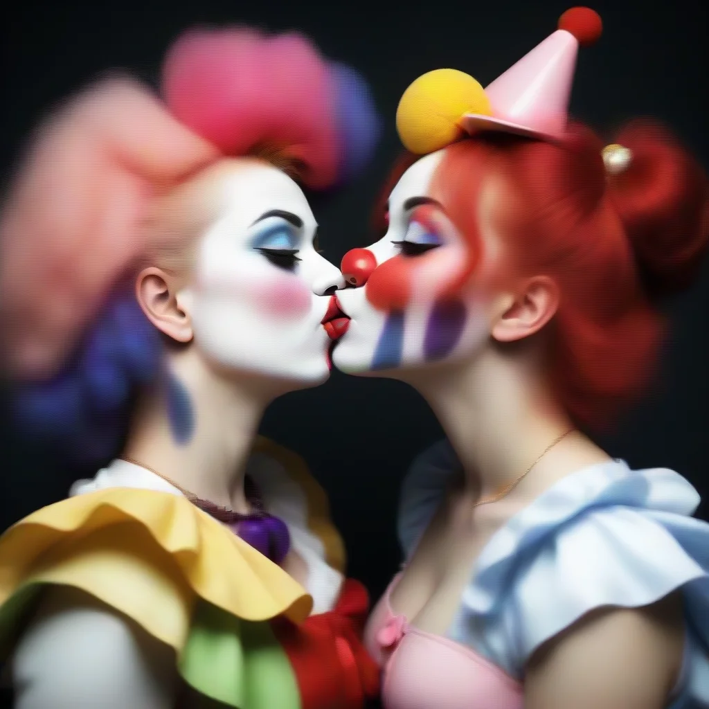 amazing clown girls kissing awesome portrait 2