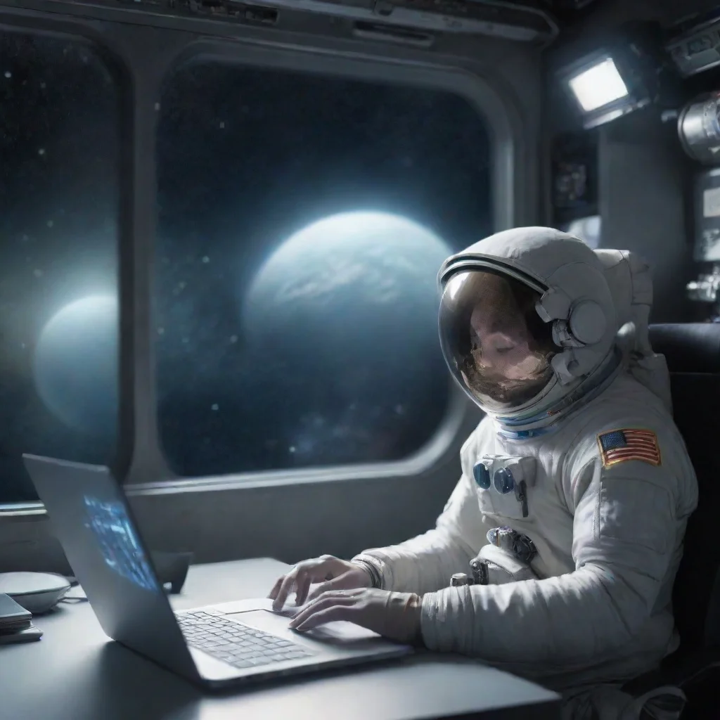 aiamazing coding on laptop astronaught space station other galaxy in window aesthetic hd awesome portrait 2
