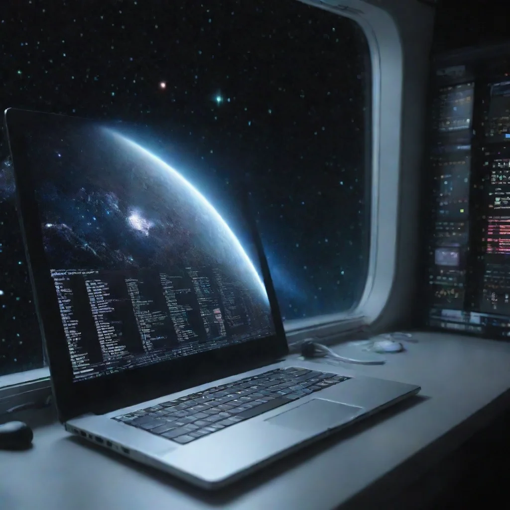 aiamazing coding on laptop space station other galaxy in window aesthetic hd awesome portrait 2