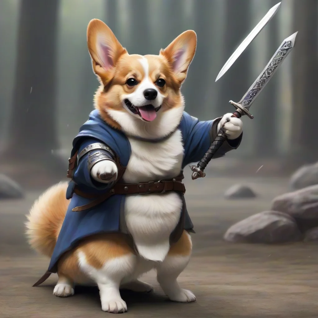 aiamazing corgi holding swords for battle awesome portrait 2