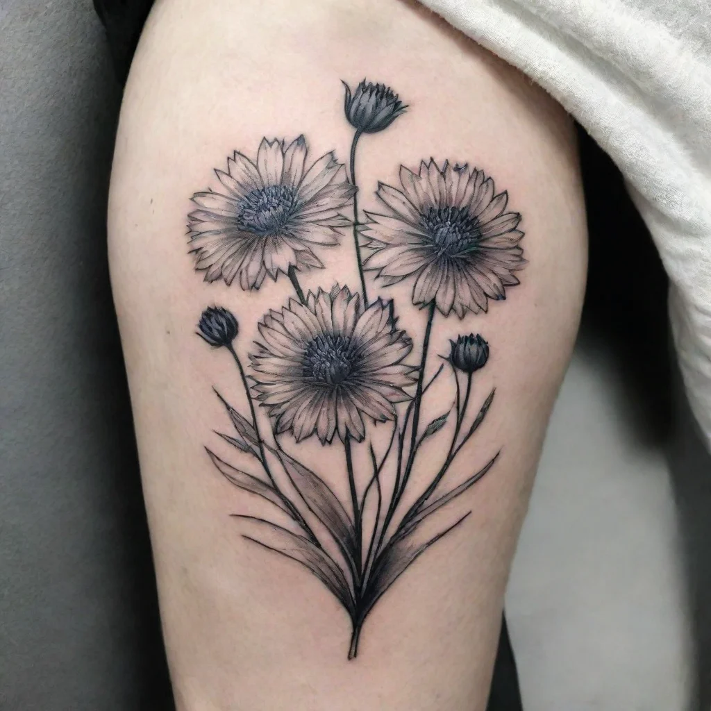 aiamazing cornflowers black and white fine line tattoo awesome portrait 2