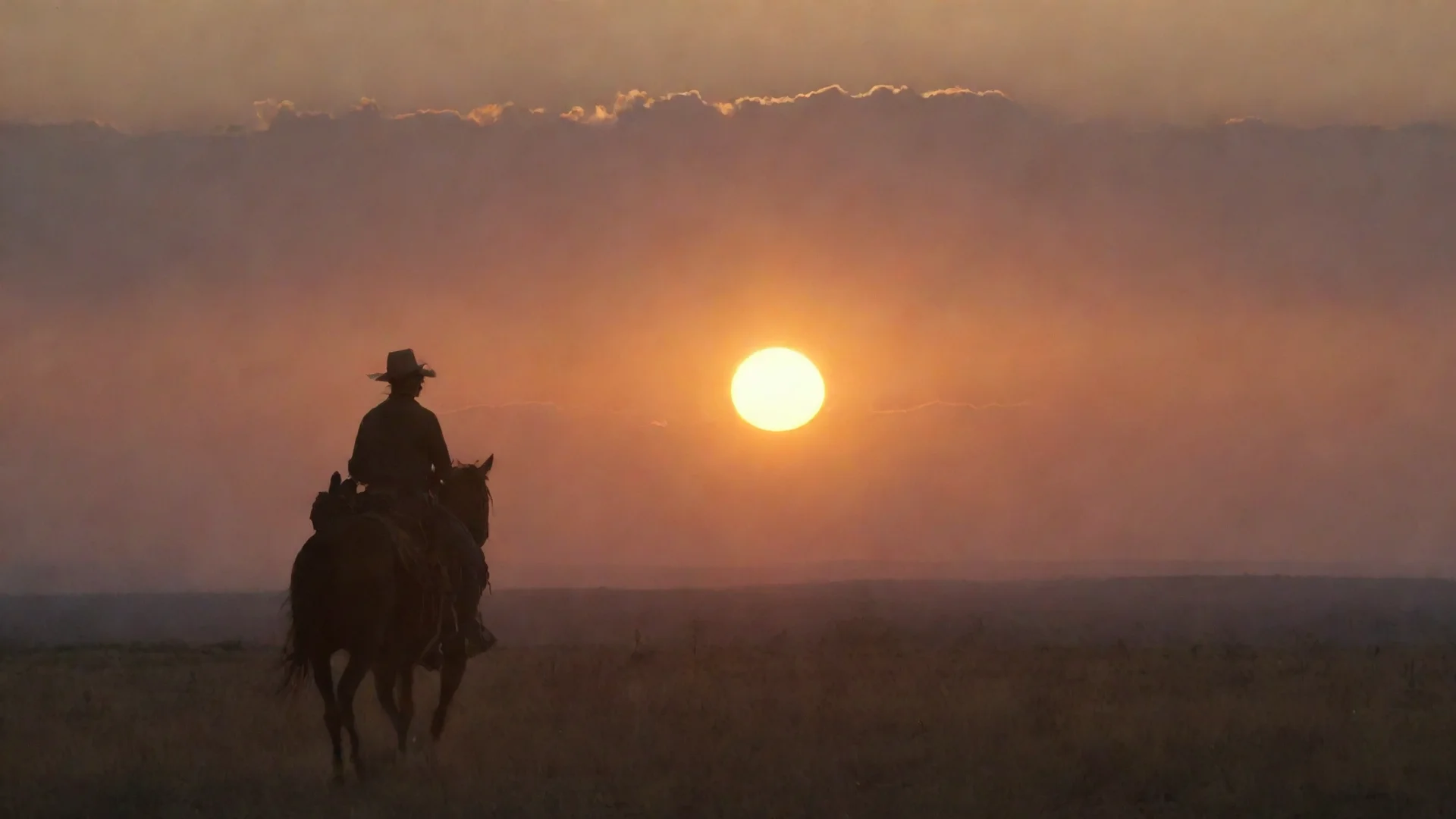aiamazing cowboy riding into the sunset awesome portrait 2 wide