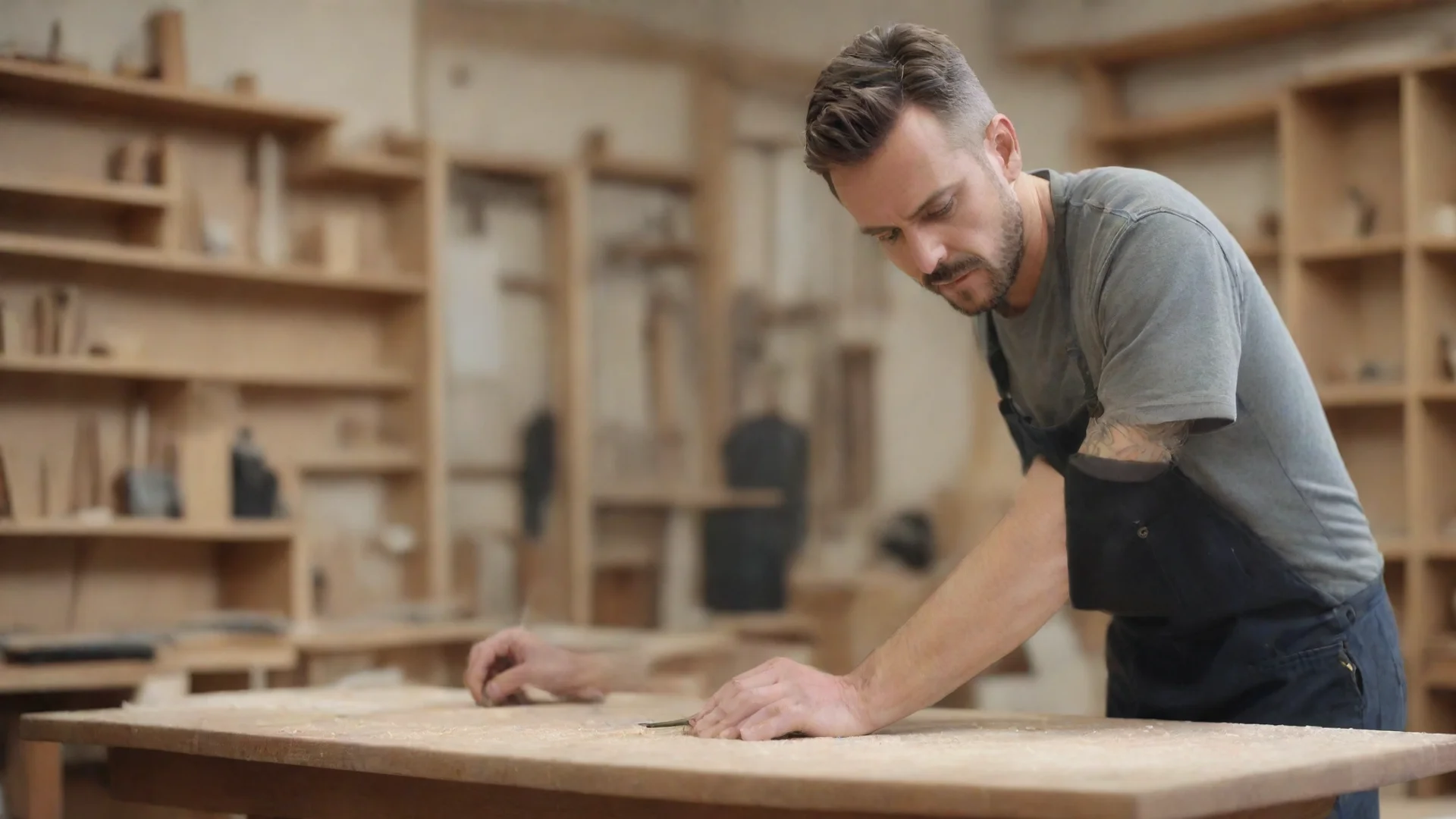 aiamazing craftsman working on furniture%2C background blurred workshop awesome portrait 2 hdwidescreen