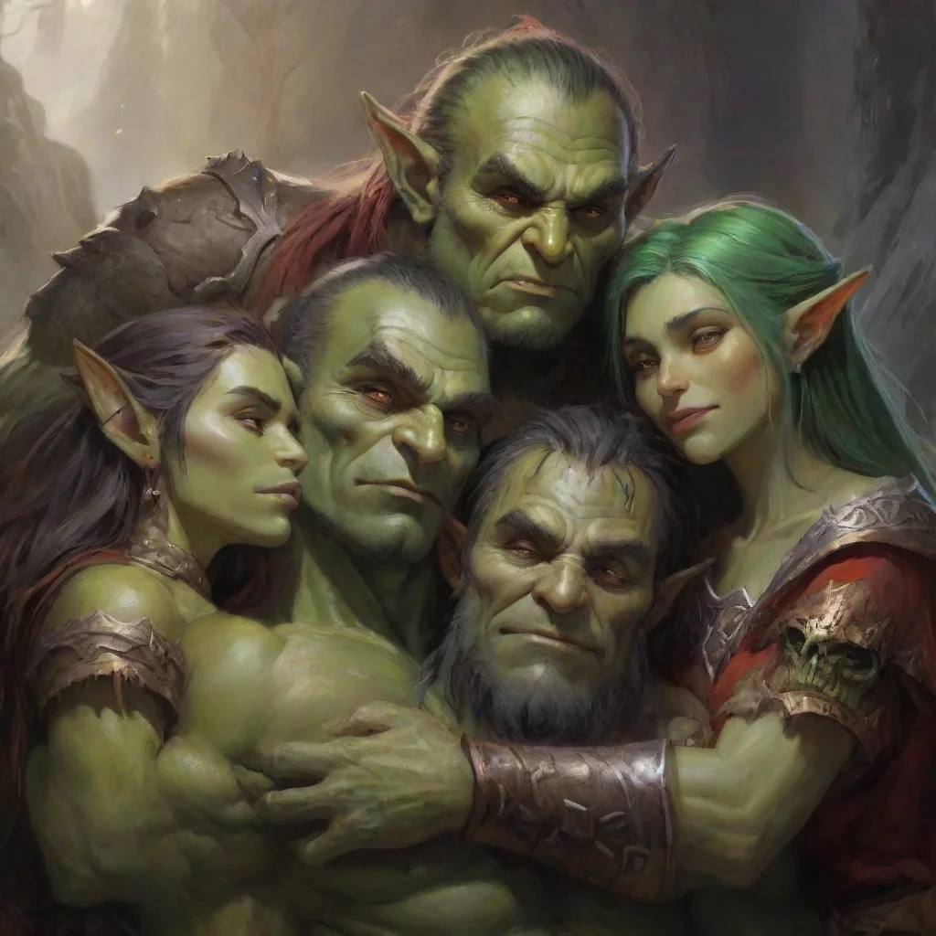 amazing cuddling orc king and elves awesome portrait 2