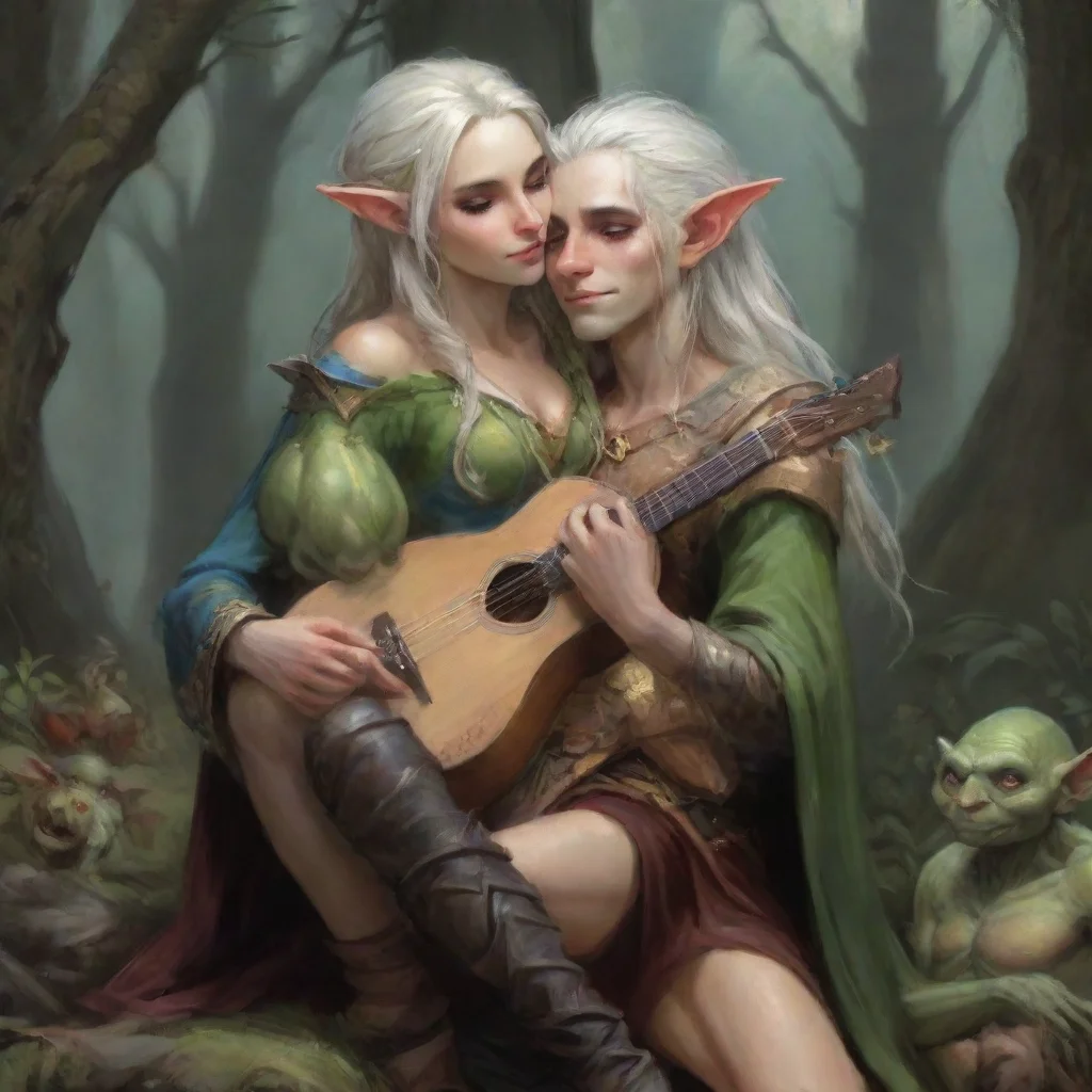 aiamazing cuddling skinny high elf bard and goblins awesome portrait 2