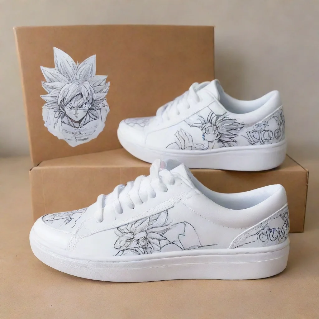 aiamazing customized pair of white sneakers with goku%27s uncolored sketch but in a box awesome portrait 2